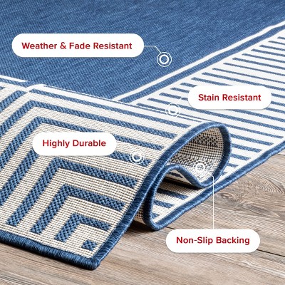 Navy and White Striped Synthetic Indoor/Outdoor Rug