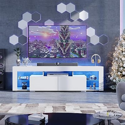 SweDrea Modern White TV Console with 2 Drawers