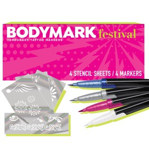 BODYMARK Festival Pack, Temporary Tattoo Marker, 4-Count Marker Set, 7 Stencils - 1 of 4