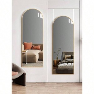 Gold Arched Full Length Mirror, 48x14 Inch. Shatter-Proof, Aluminum Frame for Over-Door or Wall Mount in Any Room - 1 of 4