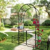 JUJABU Black Metal Garden Arch with Double Gate and Two Side Planter Stands, 79.5'' Wide x 86.6'' High - 4 of 4