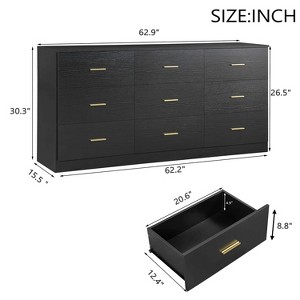 Gulches Modern Black 9-Drawer Dresser - Wide Chest, Golden Handles, Sturdy & Safe, Easy to Assemble - 1 of 4
