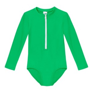 City Threads USA-Made Girls UPF 50+ One-Piece Long Sleeve Swimsuit - 1 of 4