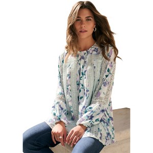 Roaman's Lace-Trim Blouson-Sleeve Top - 1 of 2