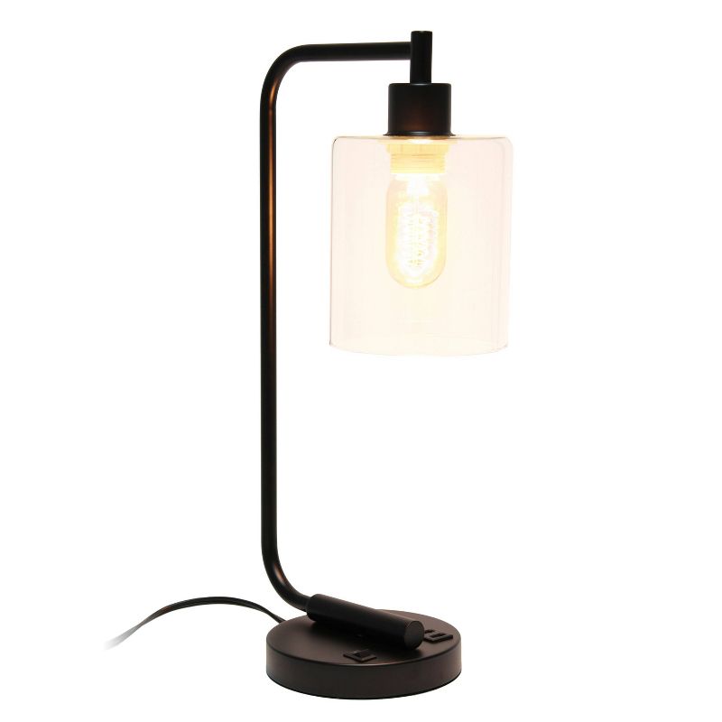 Modern Iron Desk Lamp with USB Port and Glass Shade - Lalia Home, 3 of 13