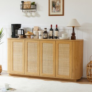 64" Wood TV Stand Sideboard with Rattan Doors, Pressed Spring Doors, and Adjustable Shelves for Living Room - 1 of 4