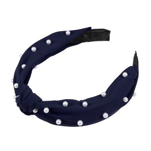 Unique Bargains Women's Satin Knotted Pearl Headband 1.1 Inch Wide 1 Pc - 1 of 4