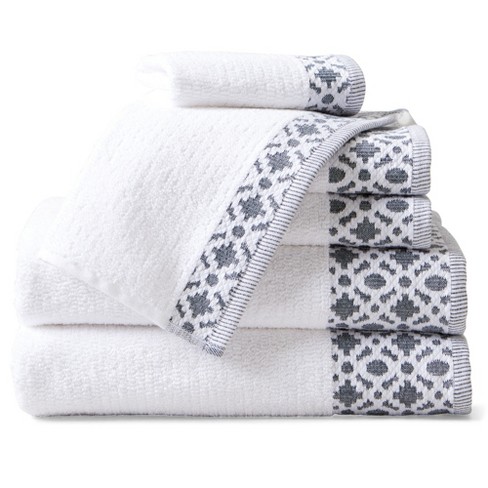 Market & Place Turkish Cotton Luxury 6-Piece Bath Towel Set White/Light Grey