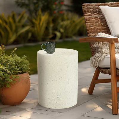 Off-White and Gray Speckled Cement Round Patio Side Table