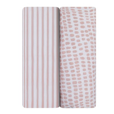 Blue and Pink Striped Jersey Cotton Crib Sheet Set