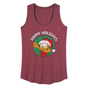 Women's - Garfield - Happy Holidays Wreath Graphic Racerback Tank - 1 of 4