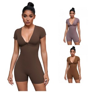 INSPIRE CHIC 3 Pcs Women's Cross Front Tummy Control Slimming Short Sleeve Body Shapers 1 Caramel 1 Dark Brown 1 Brown Small - 1 of 4