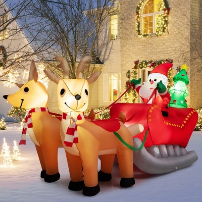 Costway 7.2 Ft Inflatable Santa Claus Sleigh And Reindeer W/ Led Lights ...