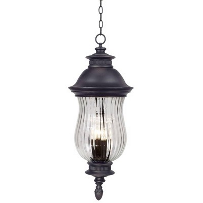 Minka Lavery Rustic Outdoor Hanging Light Fixture Heritage Bronze Damp Rated 30 1/4" Mouth Blown Glass for Post Exterior Barn Deck