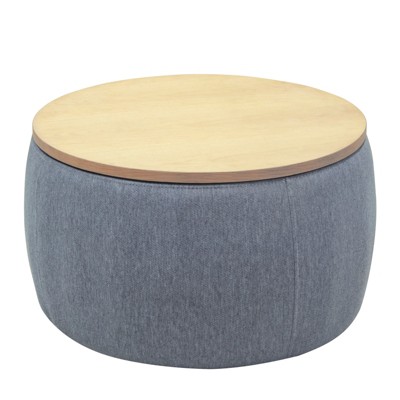 VisioGear 2-in-1 Function Round Storage Ottoman , Work as End table and Ottoman, Dark Grey, 25.5"*25.5"*14.5"