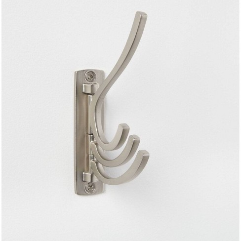 Three Prong Wall Mounted Coat Double Hook - Polished Brass