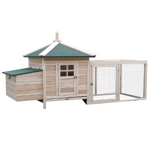 Skyzone 77" Cottage-Style Wooden Chicken Coop with Weatherproof Roof, Nesting Box, Enclosed Run & - 1 of 4