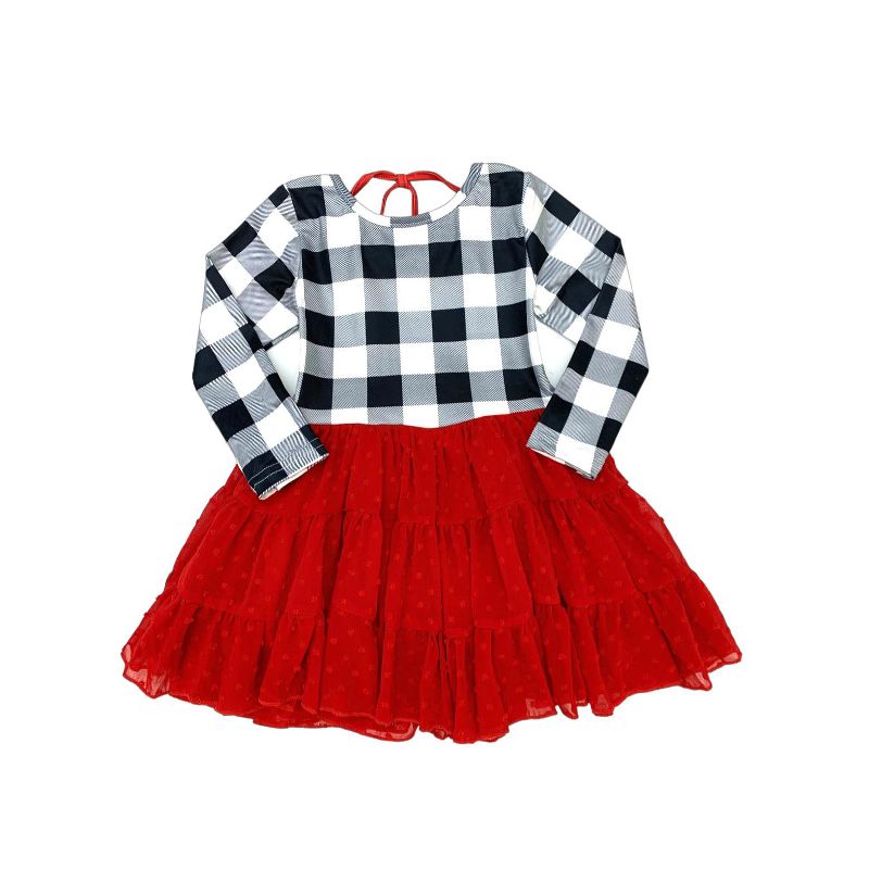Girls Plaid-Tastic Winter Tutu Dress - Mia Belle Girls, Red, 2 of 8
