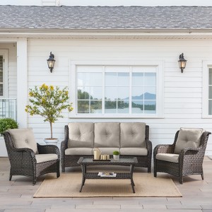 Buenhomino 4 Pieces Patio Furniture Sets Rattan Chair Wicker Conversation Sofa Set for Outdoor Indoor Backyard Porch Garden Poolside Balcony - 1 of 4