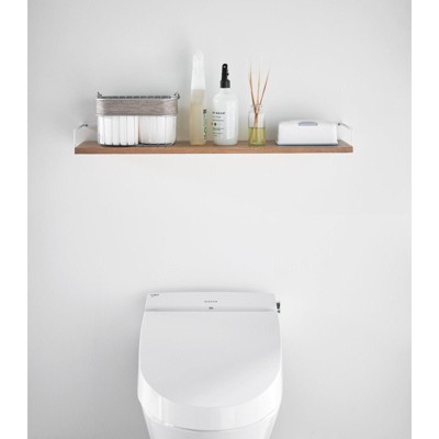 Contemporary Black Steel and Wood Wall-Mounted Shelf