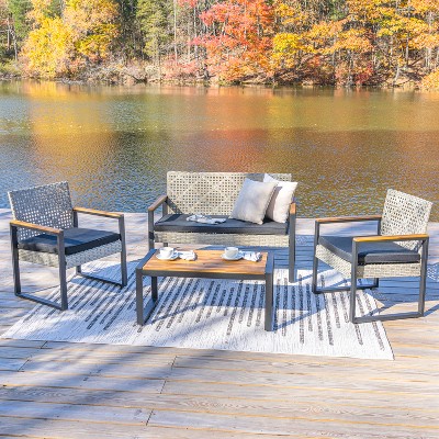 Wilder Black and Natural Faux Wicker 4-Piece Patio Set