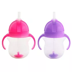 Munchkin Any Angle Click Lock Weighted 2pk Straw Trainer Cup - 7oz - Pink/Purple