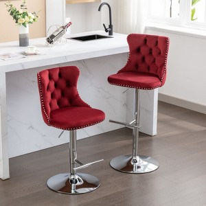 CAVINAS Dining Chairs Kitchen Chairs Set of 2 Bar stool Swivel Velvet Adjusatble Seat with Backs Tufted for Home Pub, Kitchen - 1 of 4