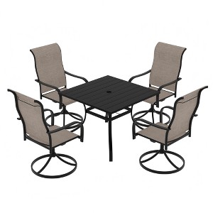 Mondawe 5-Piece Patio Dining Set,Square Table built-in Umbrella Hole & 360 Degree Swivel Chairs Outdoor Set - 1 of 4