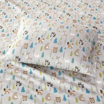 Full Multi Forest Animals Cotton Flannel Sheet Set