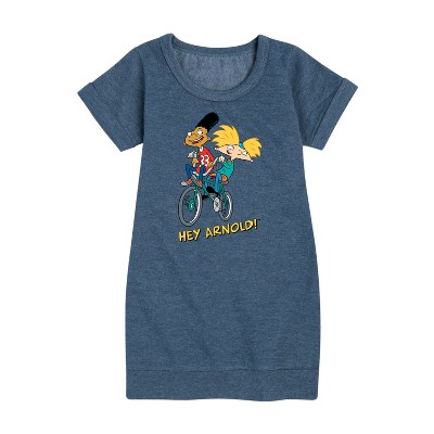 - Hey Arnold! - Arnold and Gerold Bike Graphic Short Sleeve Fleece Dress