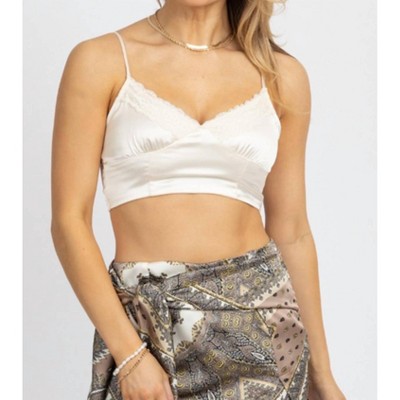 Women's SATIN LACE CROP TANK - Hey Babe