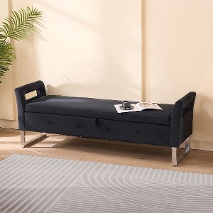 PAGED Velvet Ottoman with Storage, 67.91" Entryway Bench with Armrests, Multi-Functional Storage Bench for Bedroom, Entryway & Living Room - 1 of 4
