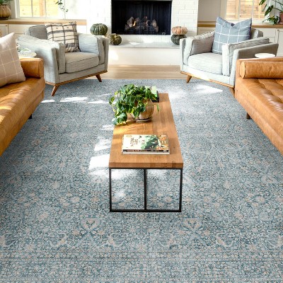 Asha Blue Chenille 5' x 7' Stain-Resistant Area Rug