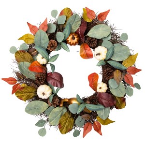 Northlight Pumpkin Pinecone and Gourd Artificial Fall Harvest Wreath - 24" - 1 of 4