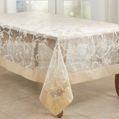 Gold Snowflake and Ribbon Design Rectangular Tablecloth