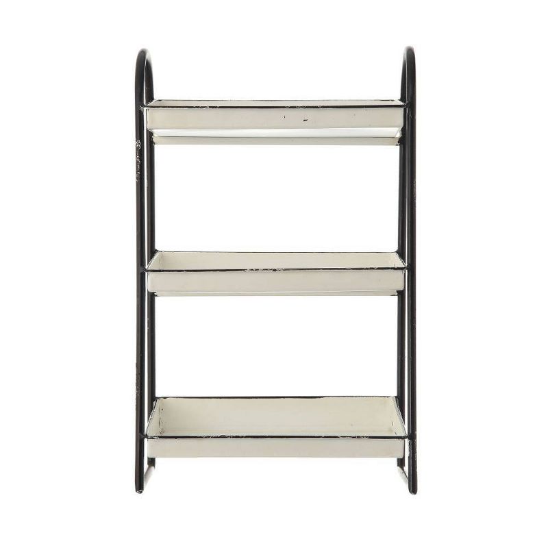 3-Tier Metal Tray with Black Frame and  Rim Heavily Distressed White - Storied Home, 3 of 11