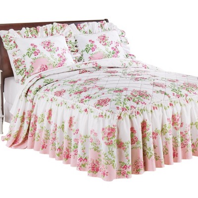 Collections Etc Floral Meadow Ruffled Edge Bedspread Queen White : Target