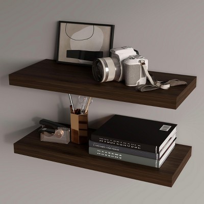 INFURNIC Decorative Wall Shelf Floating Shelf Set of 2 with Large Display Area for Modern Spaces Easy Installation, Brown, 9.8"*31.5"*1.5"