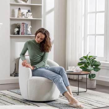 Bella Swivel Barrel Chair,2 Size Soft Touch Upholstered White Teddy Swivel Chair, Armrest 360° Swivel Nursery Chair-Maison Boucle