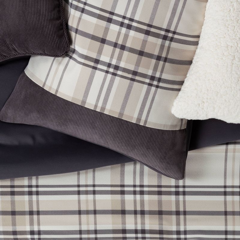 8pc Plaid with Corduroy Comforter Bedding Set Gray/Taupe - Threshold™, 5 of 7