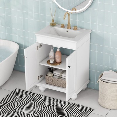NicBex Bathroom Vanity with Sink, Bathroom Cabinet Storage, 2 Soft Closing Cabinet Doors with Double Shelves for Bathroom