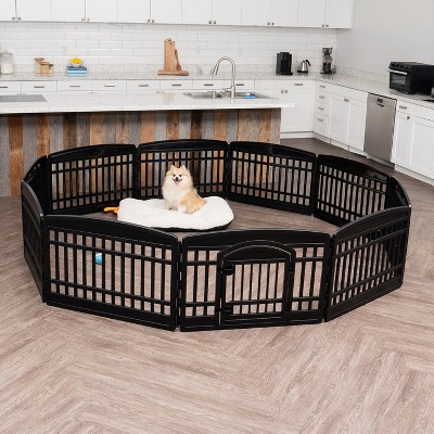 Black 24"H 10-Panel Plastic Pet Playpen with Door