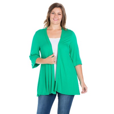 24seven Comfort Apparel Women's Plus Open Front Cardigan-grass-2x : Target