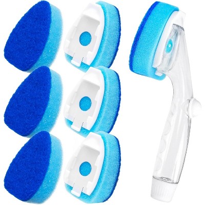 Non Scratch Dishwand Refill Handle with Sponge Heads, Soap Dispenser Scrubbers Set for Dishwashing and Kitchen Cleaning