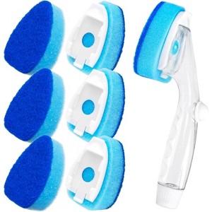 Non Scratch Dishwand Refill Handle with Sponge Heads, Soap Dispenser Scrubbers Set for Dishwashing and Kitchen Cleaning - 1 of 4