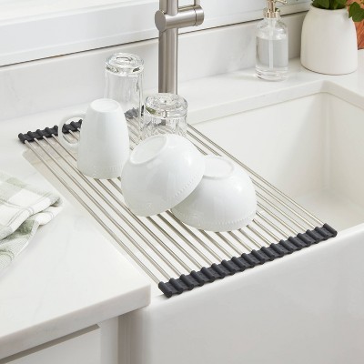 Silver Stainless Steel Foldable Over-the-Sink Dish Drainer