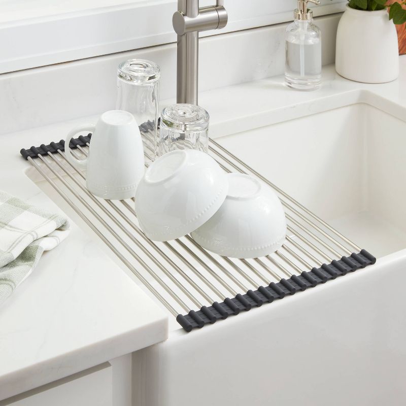 Over the Sink (Roll Away) Dish Drainer Silver - Brightroom&#8482;, 3 of 5