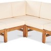 Outdoor Sectional Sofa Set, 5 Seater Sofa Set with Side Armrest Sofa, 5 Pcs Sofa with Wood Frame and PE Cushions and PE Pillows-Coolbibila - 2 of 4