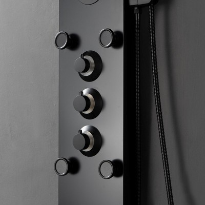 Matte Black LED Shower Panel with Brass Jets and Handheld