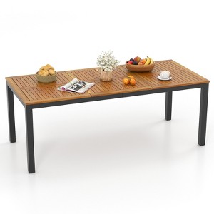 Costway 79" Acacia Wood Patio Table 8-Person Outdoor Dining Table with Umbrella Hole - 1 of 4